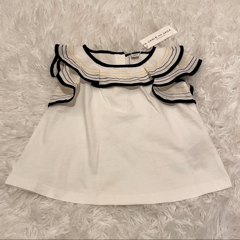 NWT Janie and Jack ruffle contrast stitch top size 12-18 months.